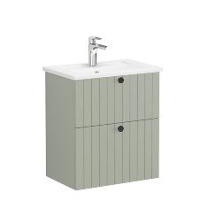 Vitra Root Groove 69239 Lavabo Dolabı, Çift Çekmeceli, Dar, 60 Cm, Mat Retro Yeşil, Köşeli Lavabolu